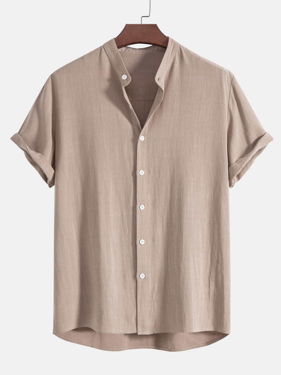 Linen And Rayon Blend Stand Collar Shirt – HOOOYI