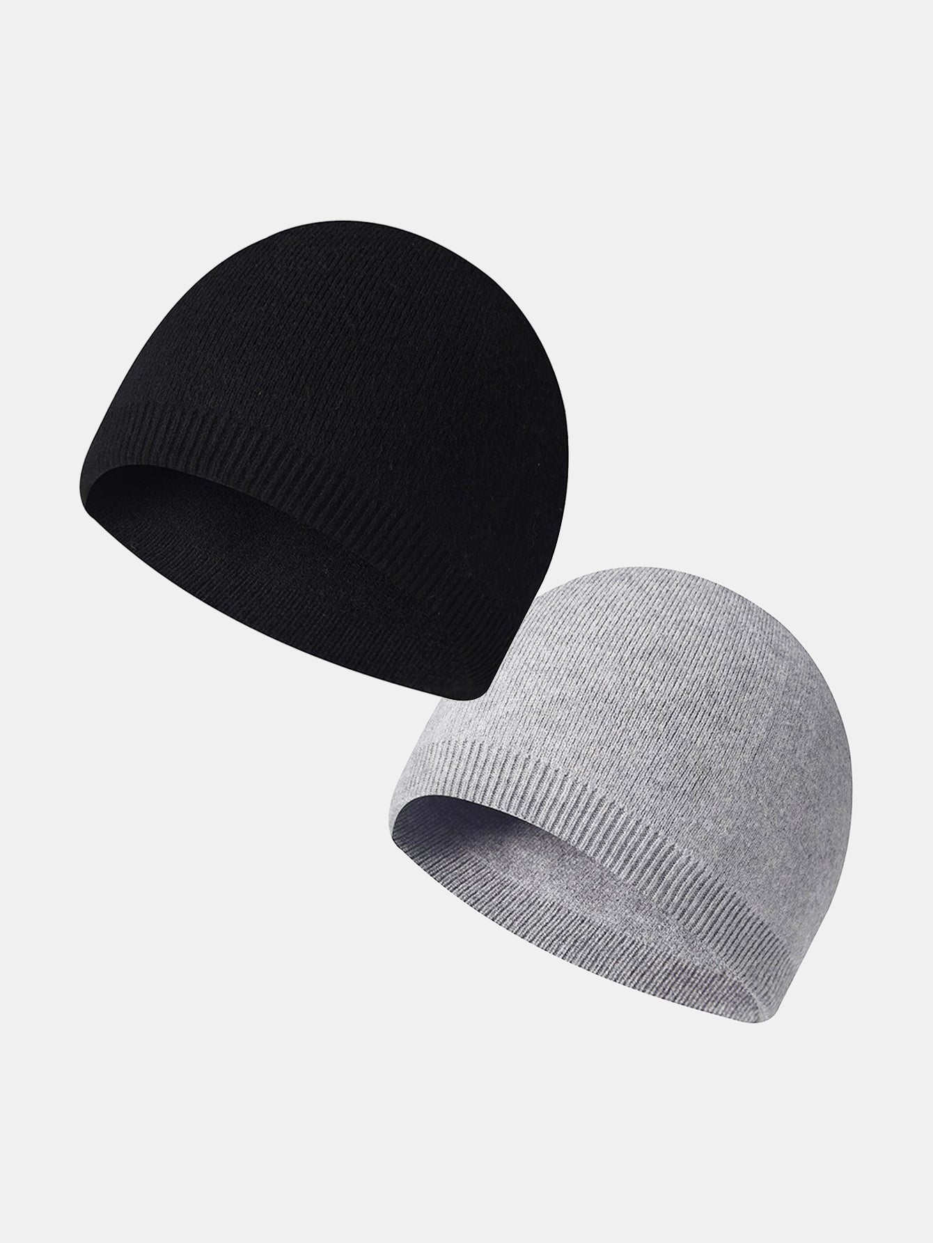 2 Pieces Solid Color Outdoor Cycling Warm Knit Beanie Hat