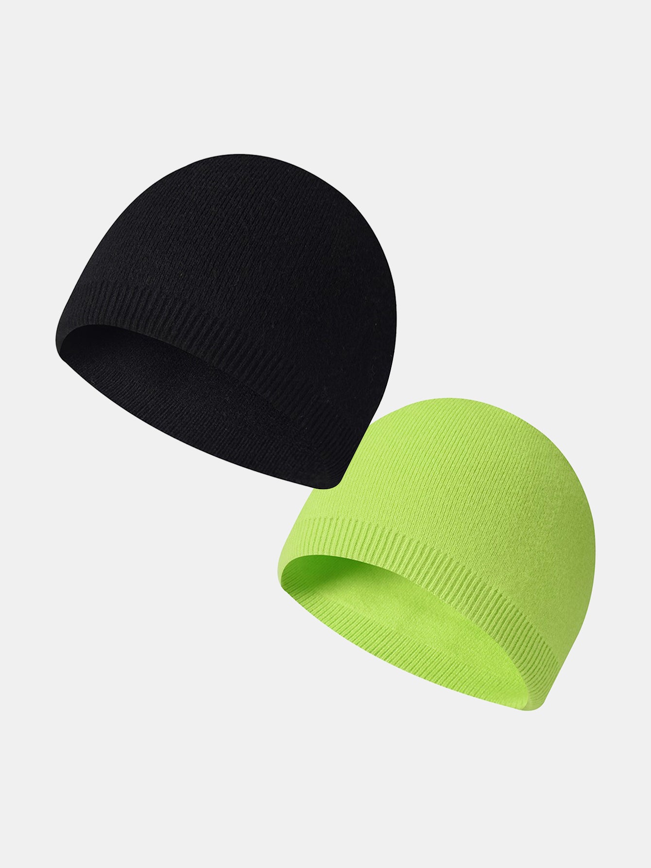 2 Pieces Solid Color Outdoor Cycling Warm Knit Beanie Hat