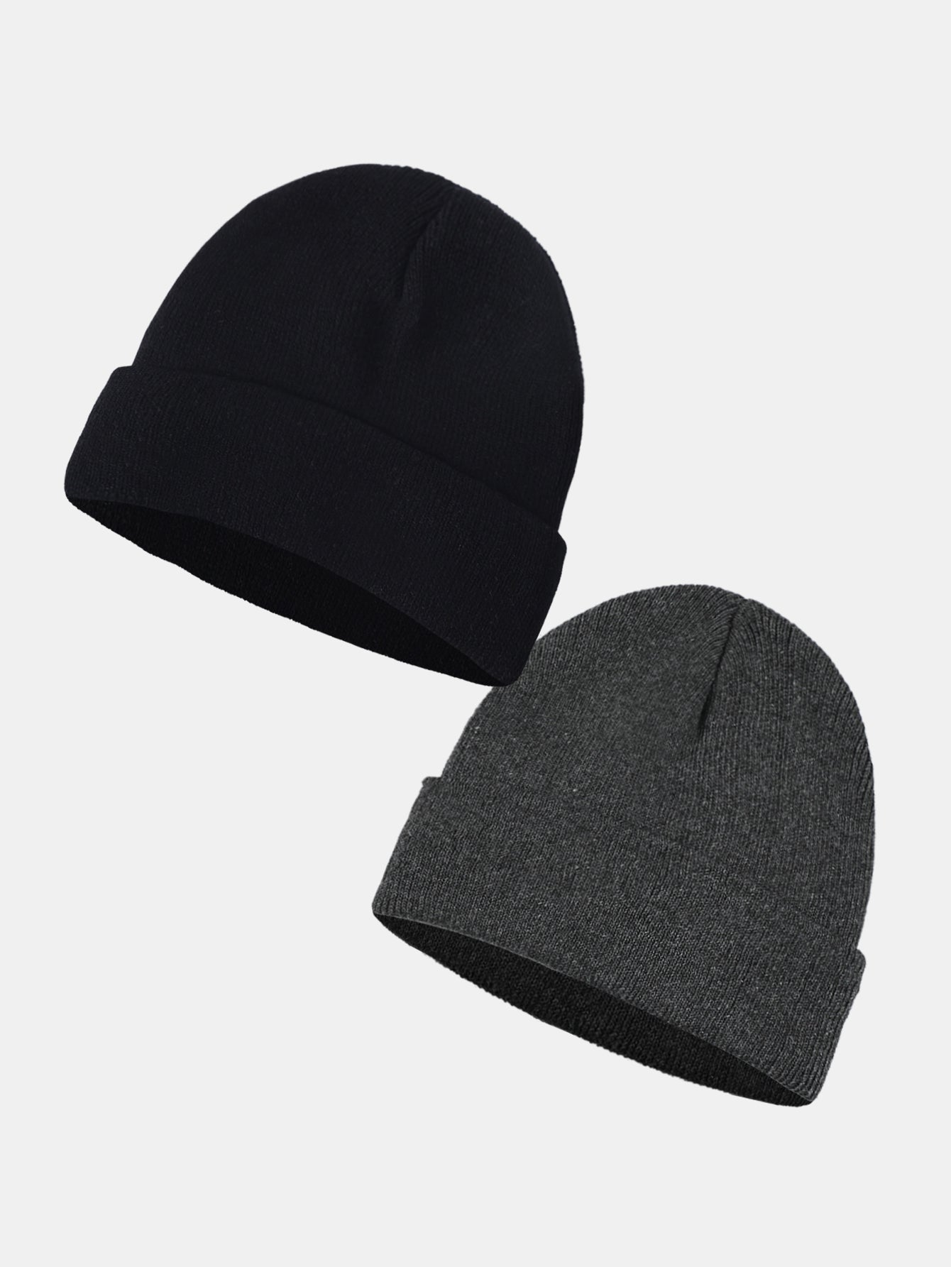 2 Pieces Solid Color Warm Knit Beanie Hat