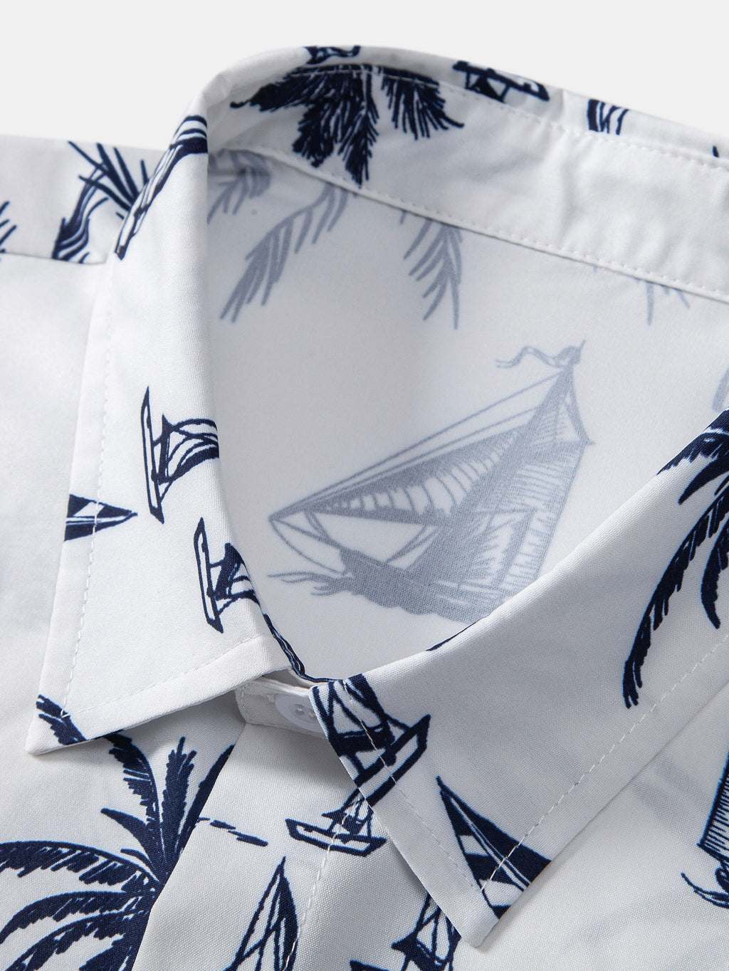 เสื้อเชิ้ตแขนยาวปุ่มติดพิมพ์ลายการแล่นเรือบนเกาะ