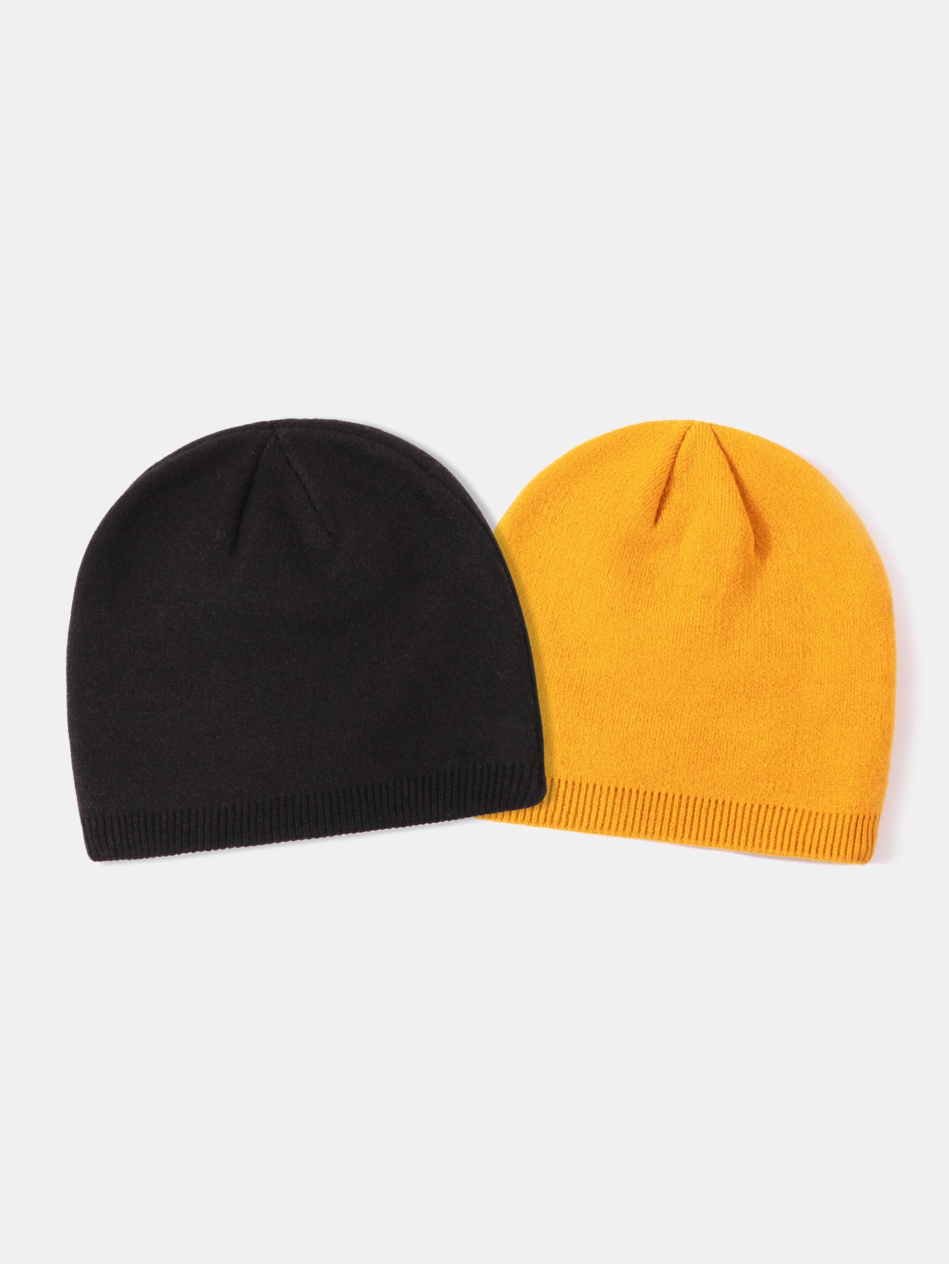 2 Pieces Solid Color Outdoor Cycling Warm Knit Beanie Hat