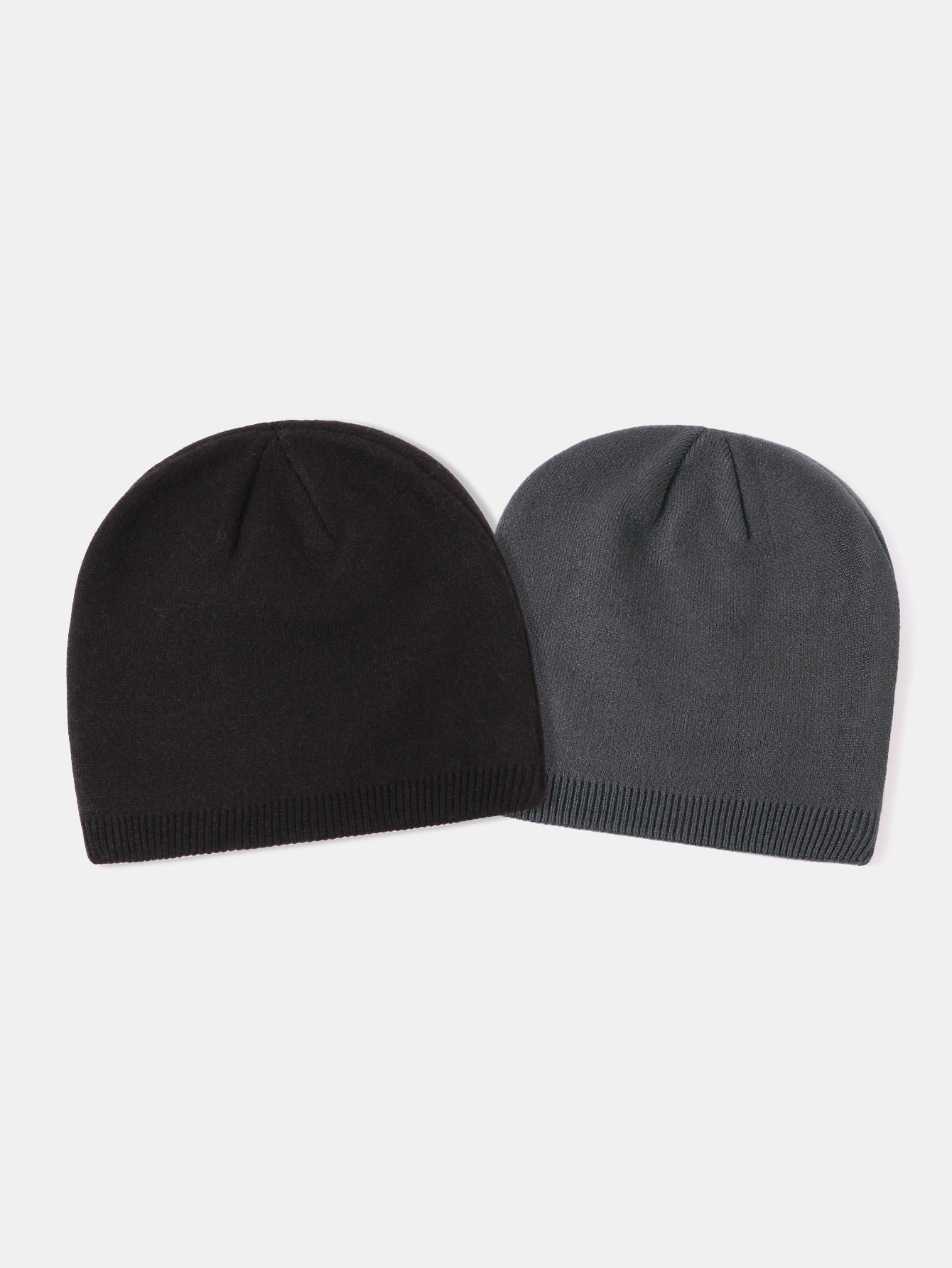 2 Pieces Solid Color Outdoor Cycling Warm Knit Beanie Hat