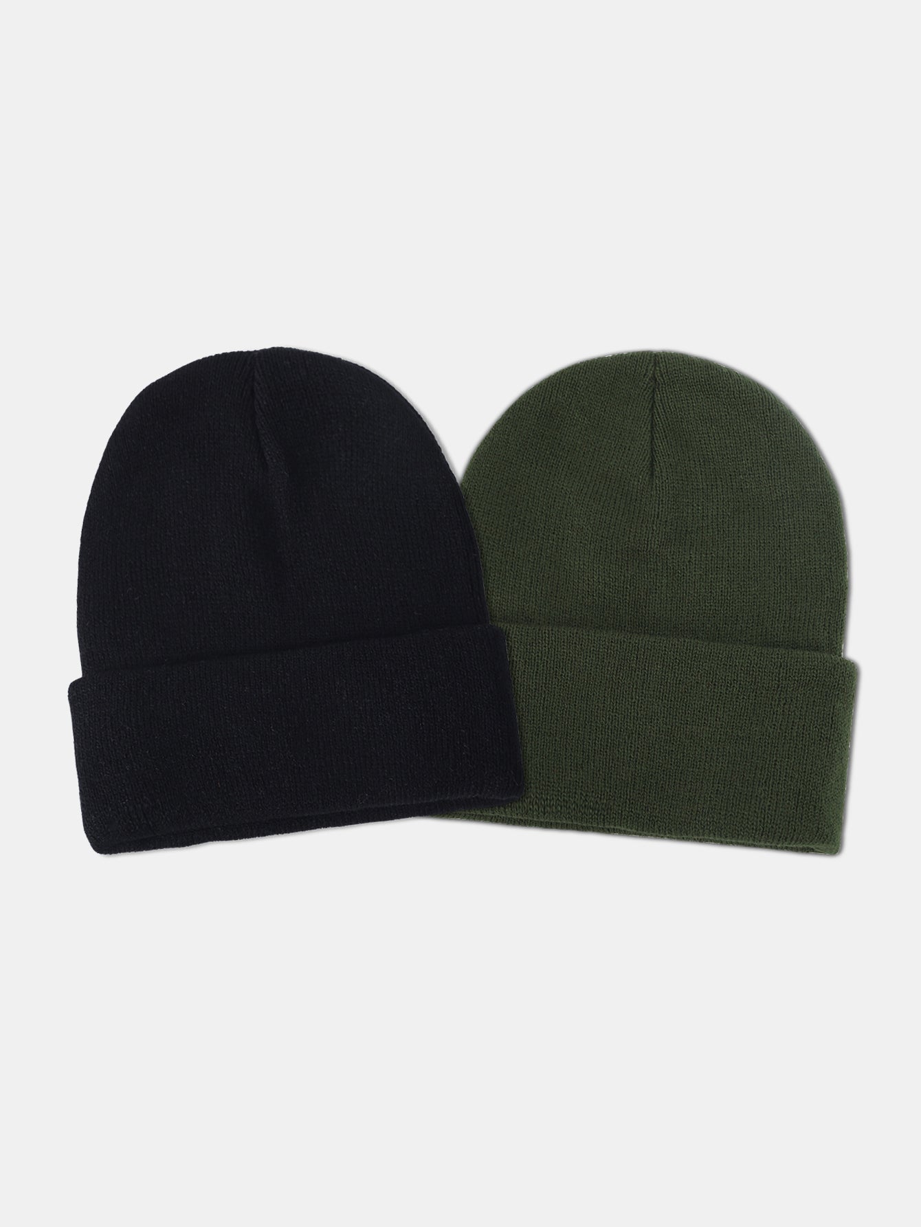 2 Pieces Solid Color Warm Knit Beanie Hat