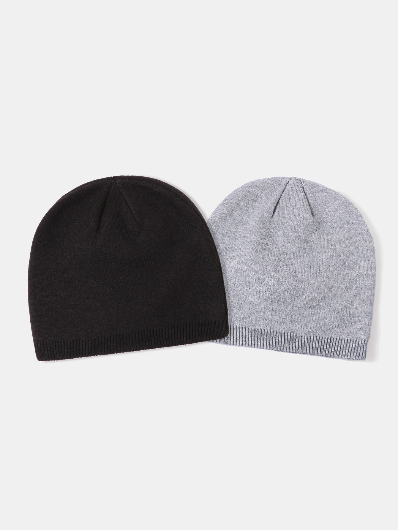 2 Pieces Solid Color Outdoor Cycling Warm Knit Beanie Hat