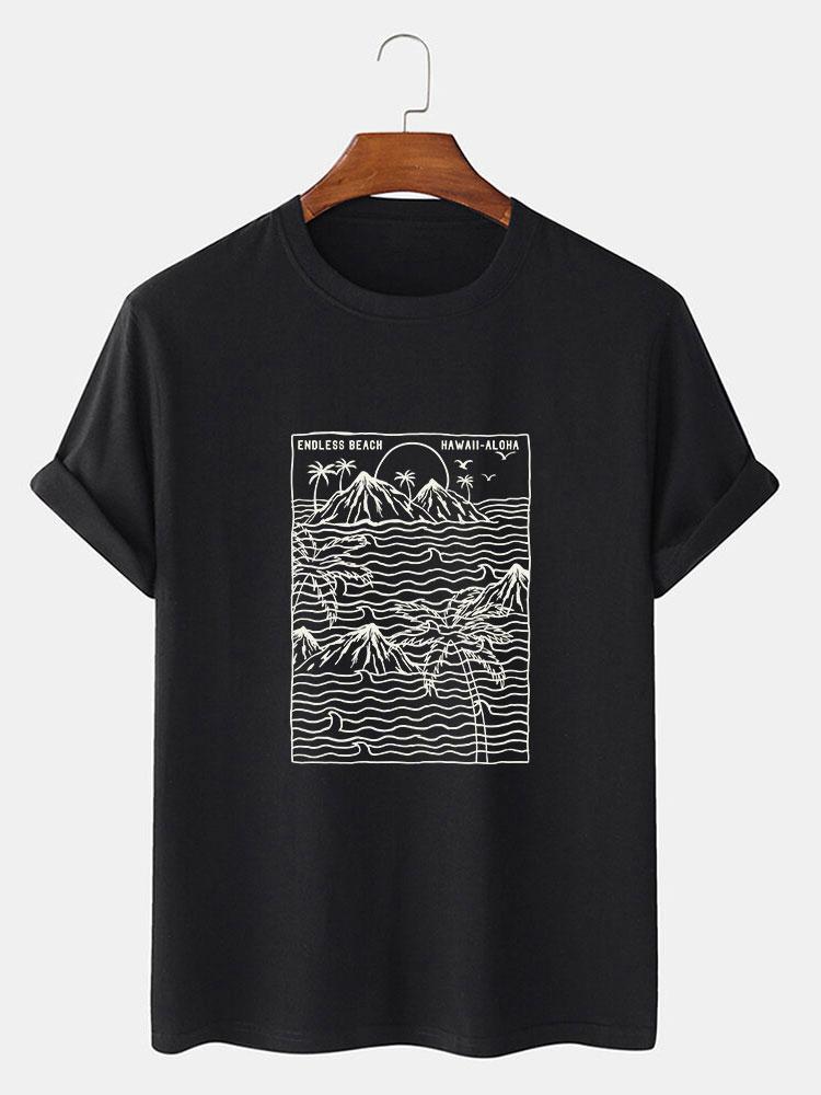 Wave Line Print T-Shirt-HOOOYI