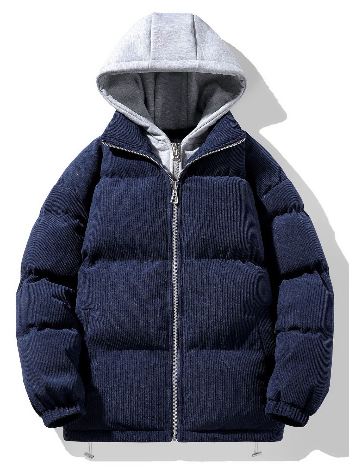 2 In 1 Corduroy Zip Up Hooded Puffer Coat