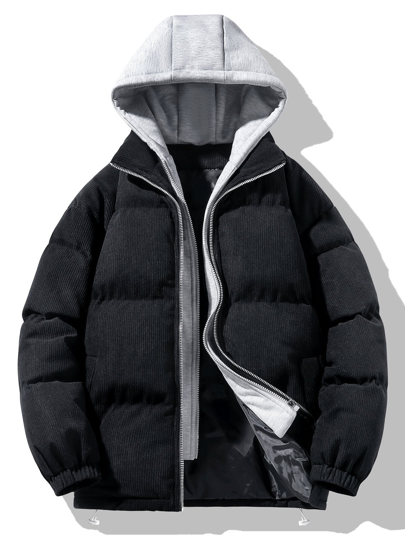 2 In 1 Corduroy Zip Up Hooded Puffer Coat