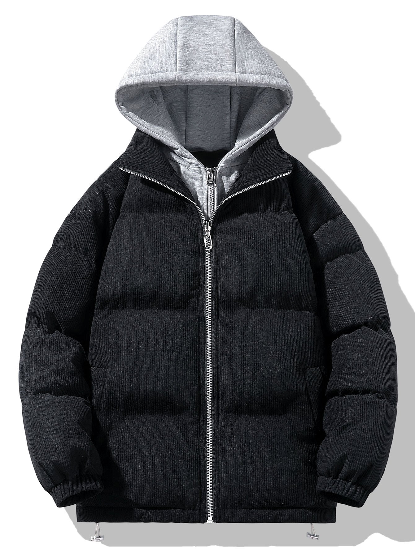 2 In 1 Corduroy Zip Up Hooded Puffer Coat