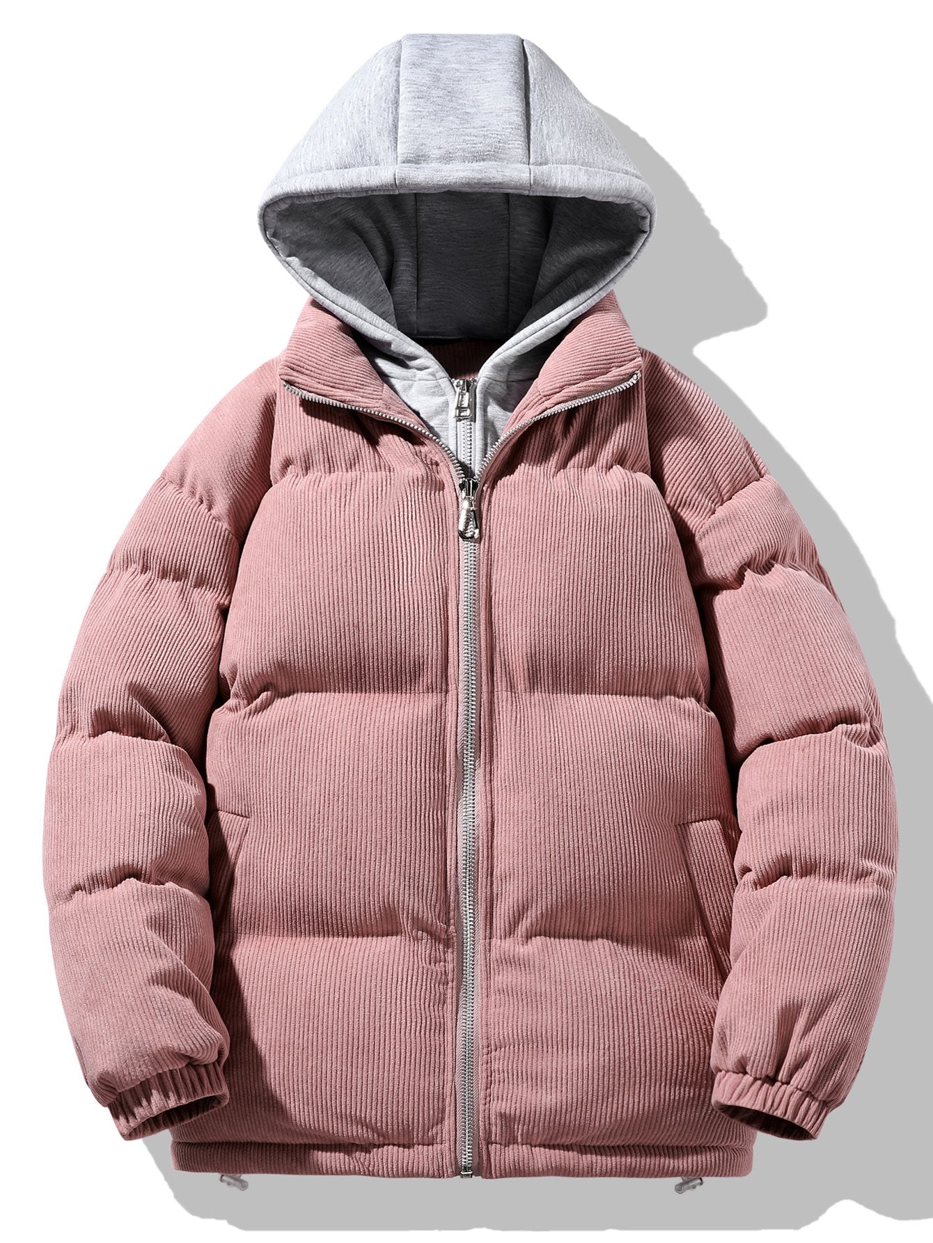 2 In 1 Corduroy Zip Up Hooded Puffer Coat