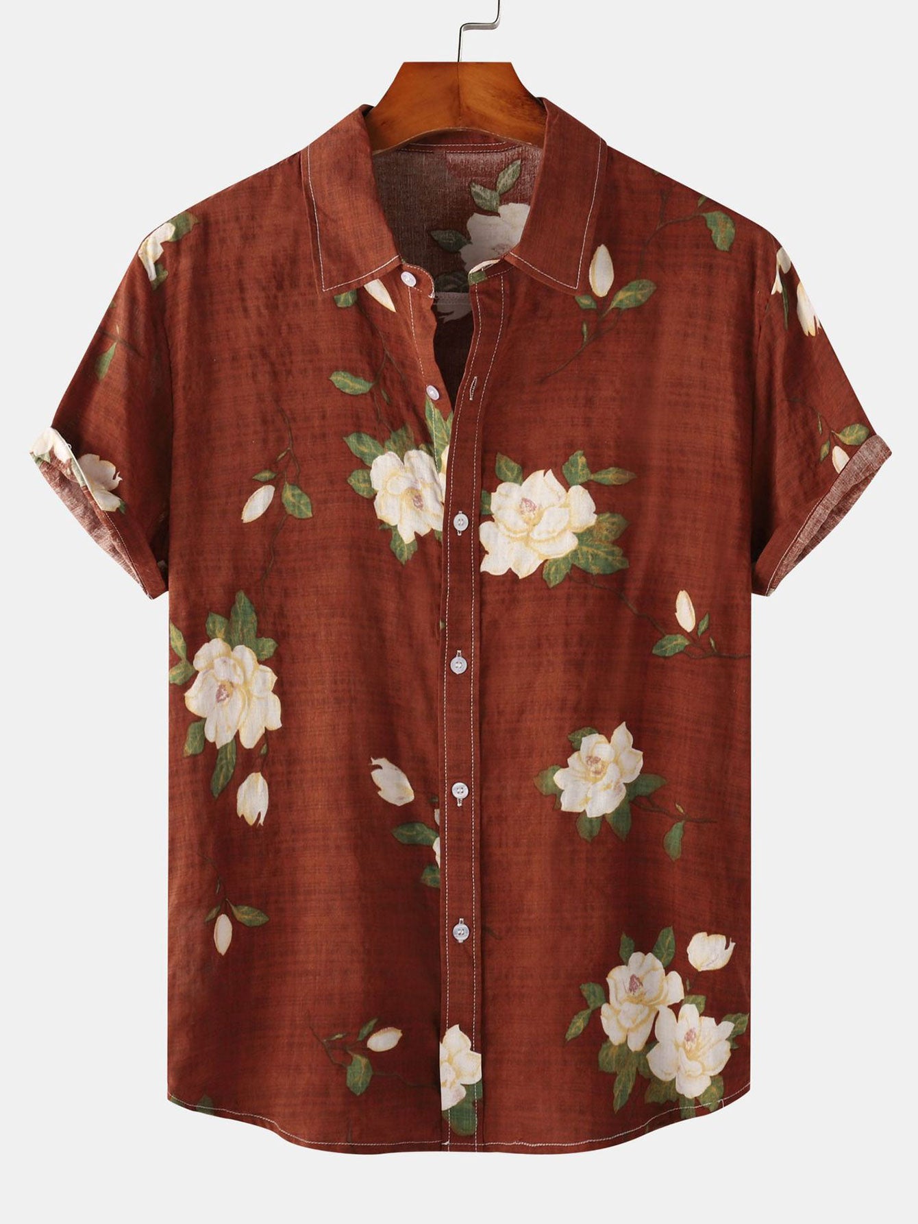 Floral Print Button Up Shirt-HOOOYI
