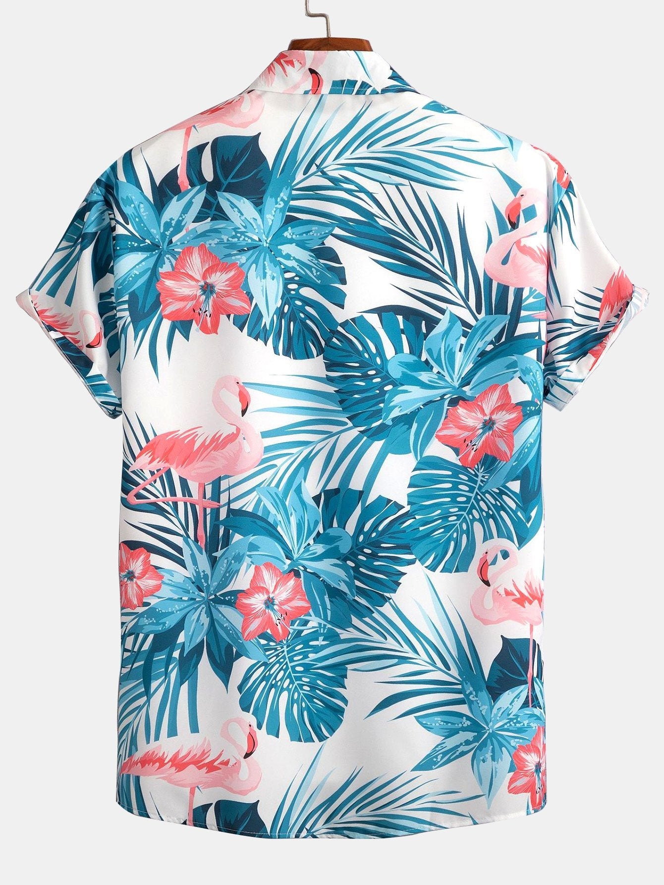 Flamingo Tropical Print Button Up Shirt-HOOOYI