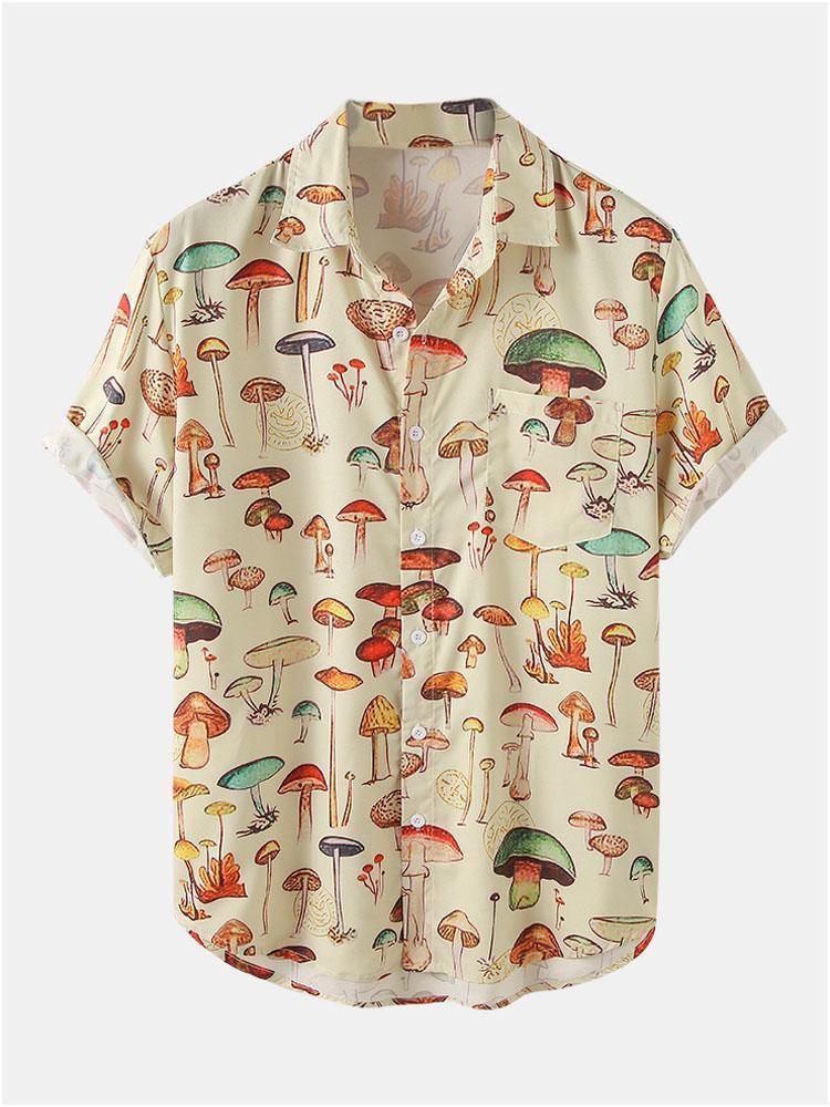 Mushroom Print Short Sleeve Shirts – HOOOYI