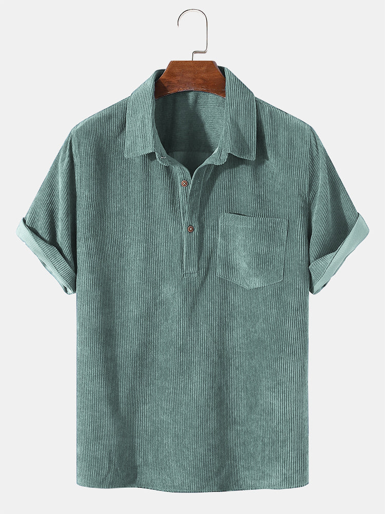 Corduroy Solid Short Sleeve Basic Shirts – HOOOYI